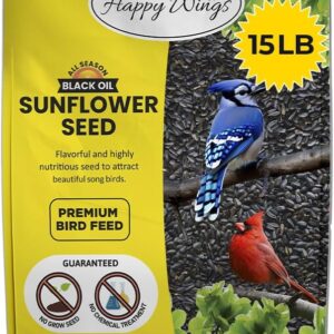 Black Oil Sunflower Seeds Wild Bird Food- 15 Pounds | No Grow Seed | Bird Seed for Wild Birds