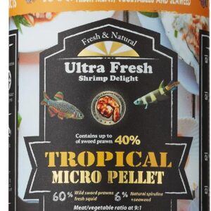 Ultra Fresh Tetra Fish Food, Slow Sinking, All Natural Ingredients, Wild Sword Prawns, Spirulina, Color Enhancement, Small Granules , Tropical Micro Pellet 1.87 oz